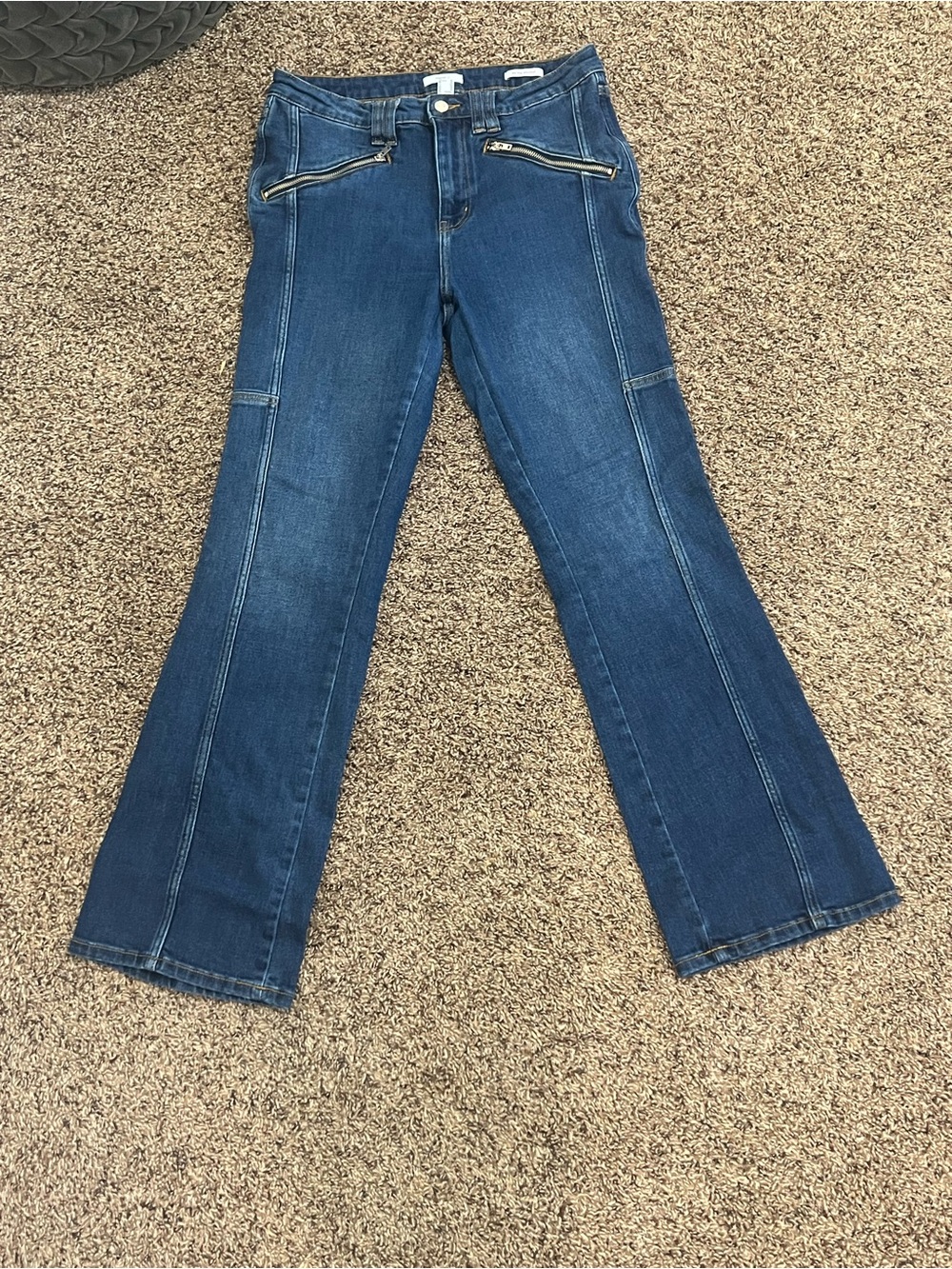 Forever 21 Dark Blue Flared Zip-Pocket Jeans